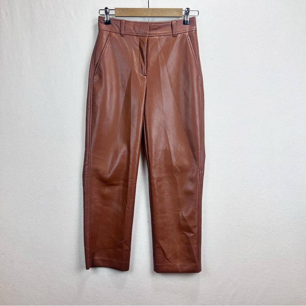 Babaton Womens Pants Size 2‎ Brown Faux Leather Vegan Leather Straight Leg